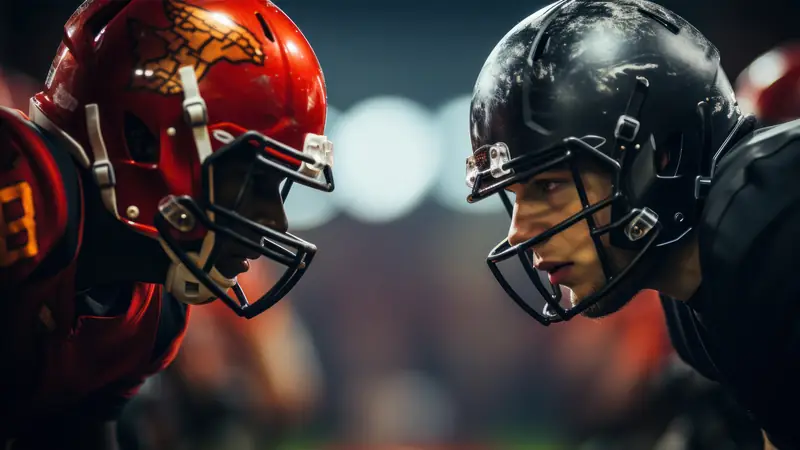 Jugadores de fútbol americano cara a cara